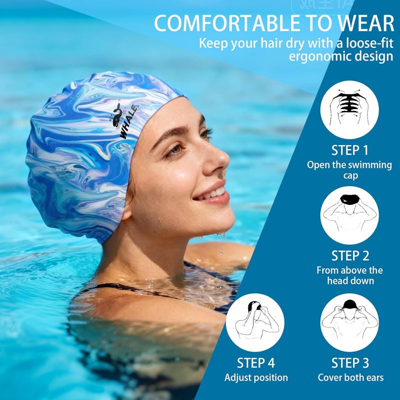 Whale Extra Large Swim Cap for Women Men Non-Slip, High Elasticity Keeps Hair Dry Unisex Large Size Suitable for Long Hair, Curly Hair and African Dreadlocks - Image 2
